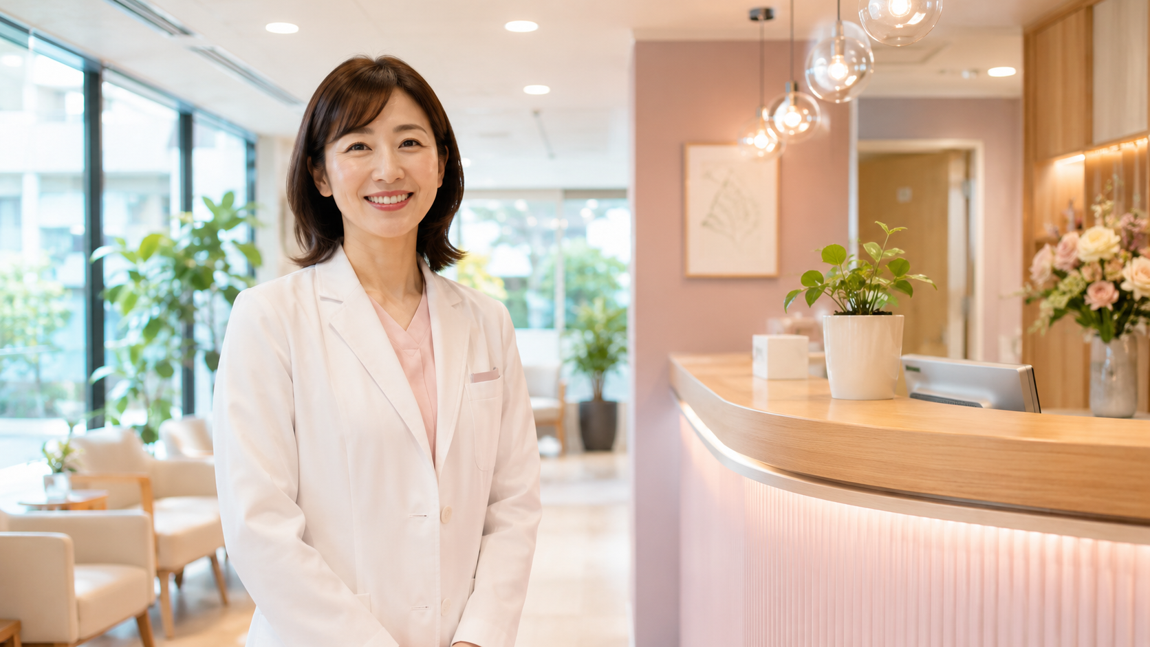 BLOOM BLANCの明るく上品なサロン内装 - 笑顔のスタッフが施術を行う優雅な空間